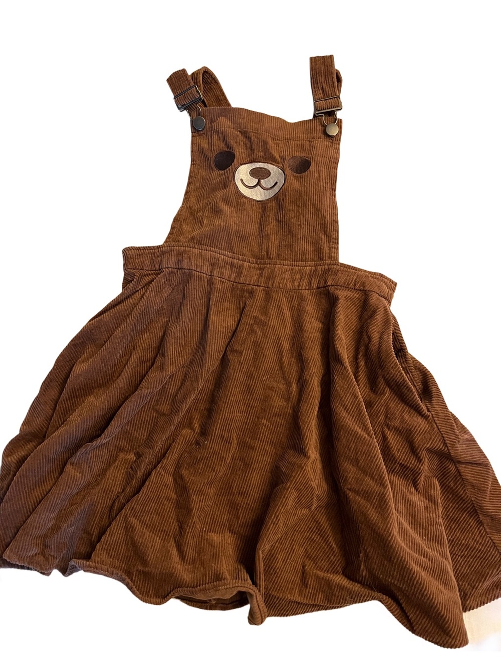 Hot Topic Brown Corduroy Bear skirtall overall dress women’s small